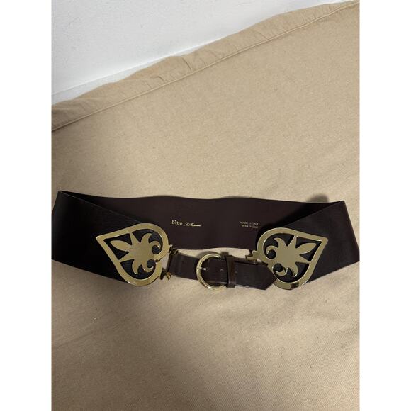 Blue Les Copains Belt Womens One Size Wide Leather Gold Fleur-de-Lis Made Italy main image 7
